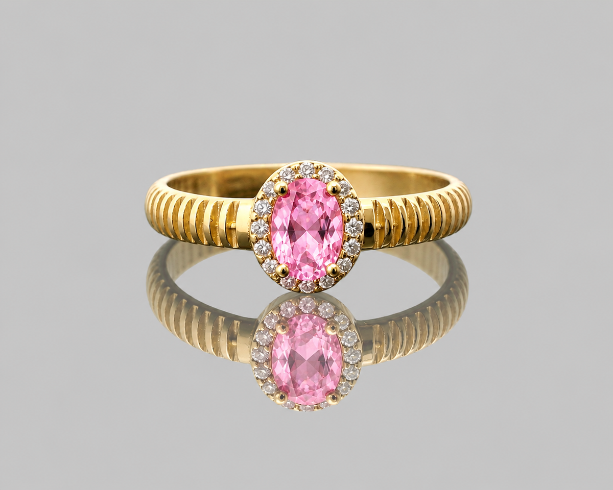 ANILLO PIEDRA OVALO CENTRAL 14K