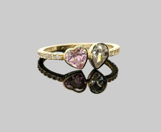 ANILLO GOTA Y CORAZÓN 14K