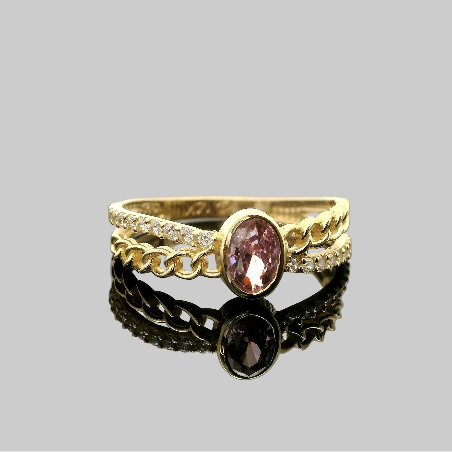 Anillo de Eslabones con Piedra Ovalada