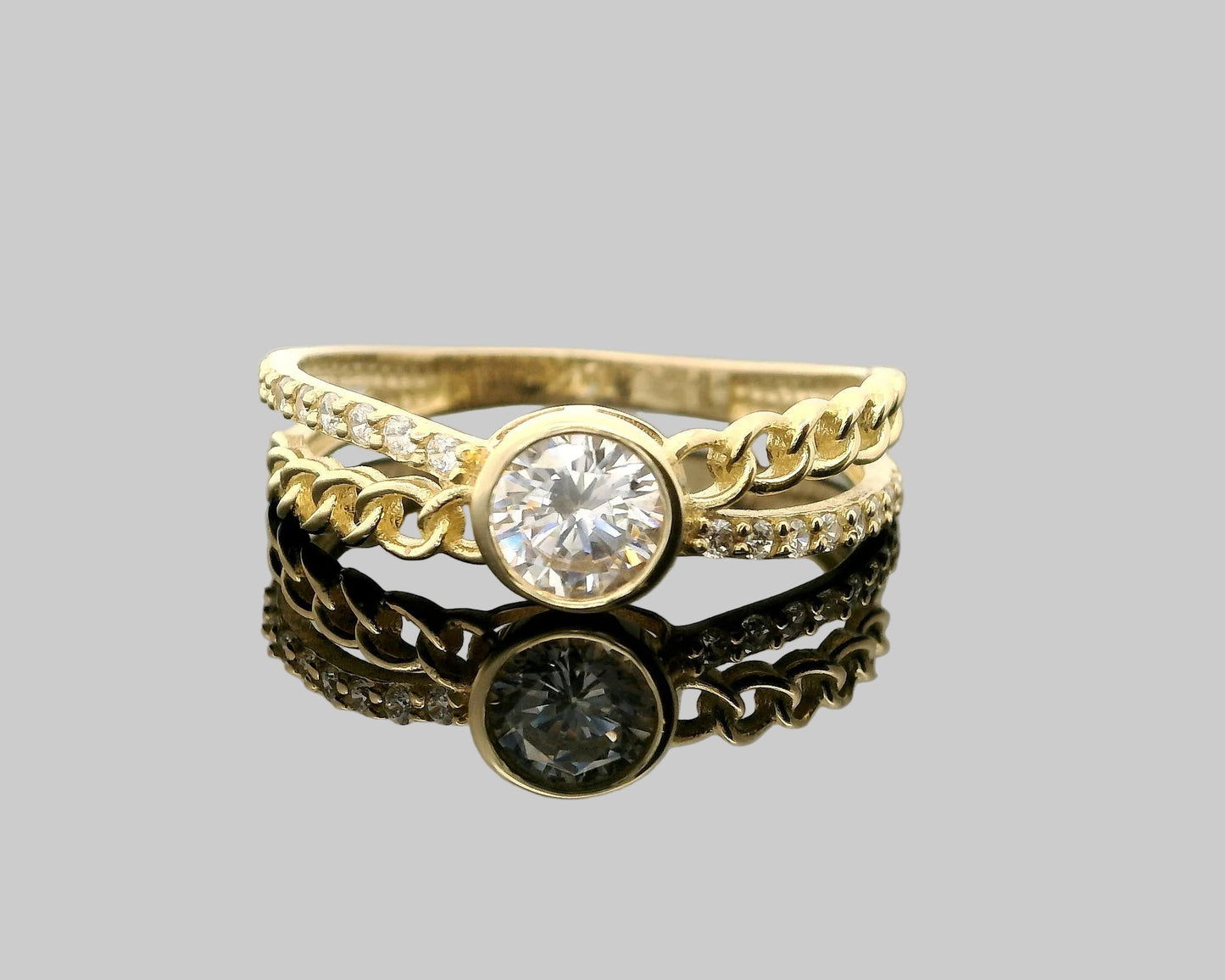 Anillo de Eslabones con Piedra Redonda