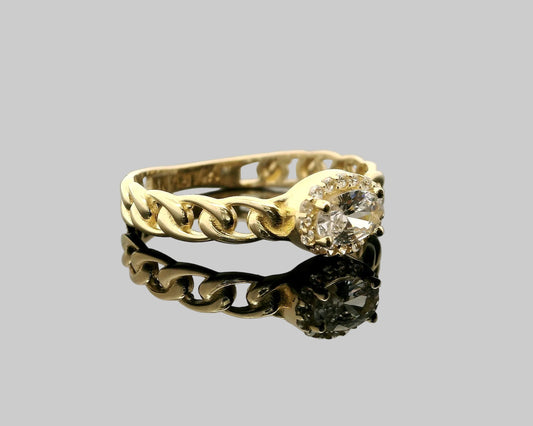 ANILLO DE ESLABONES PIEDRA OVALADA 14K