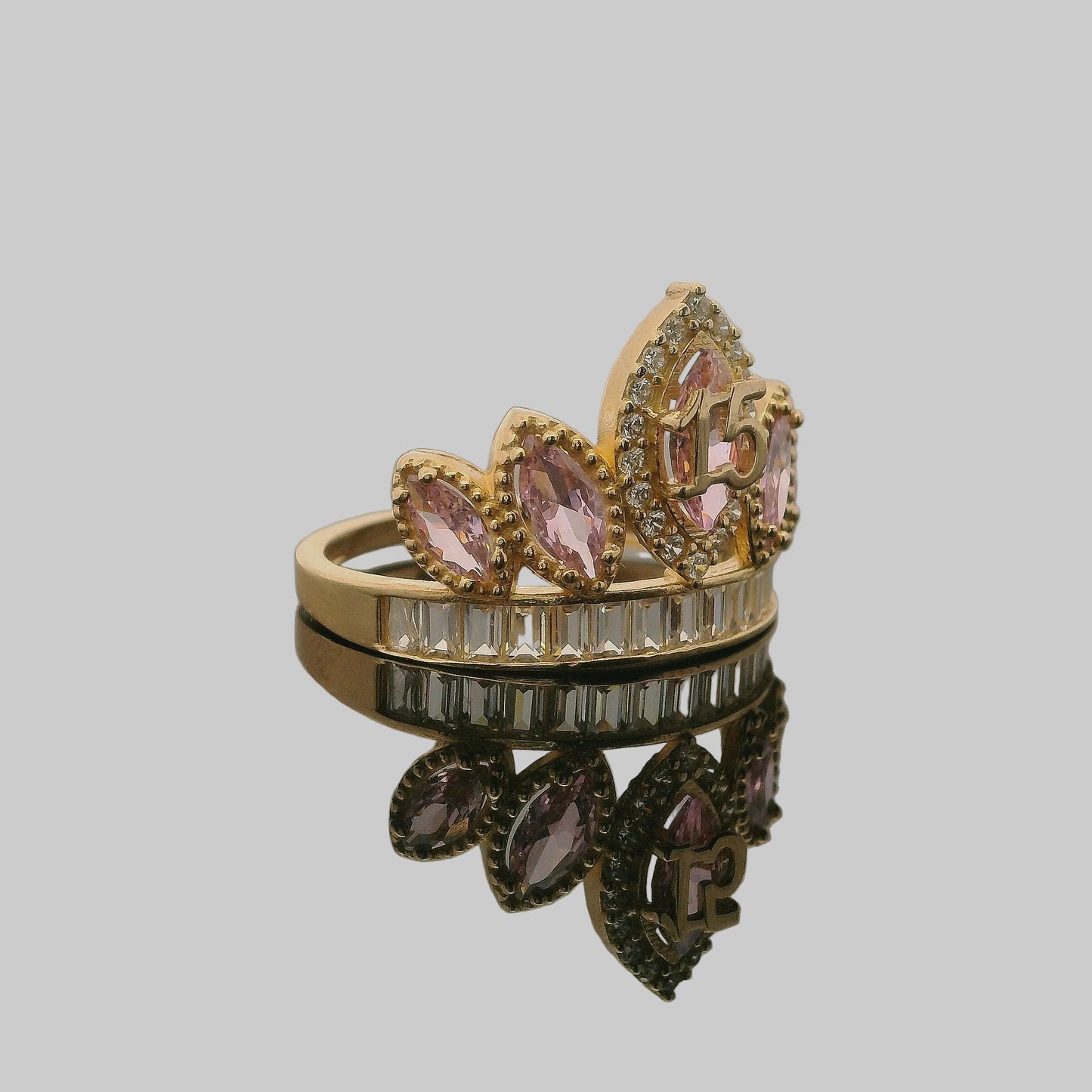 QUINCEAÑERA CORONA Y BRAZALETE CON PIEDRAS ROSA