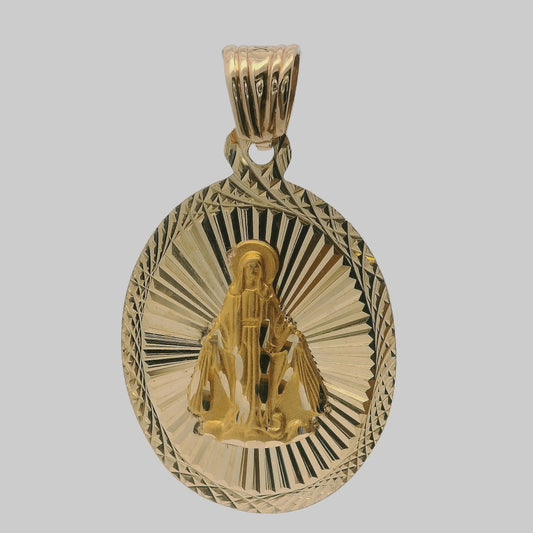 MEDALLA OVALADA  CON IMAGEN RELIGIOSA CENTRAL BORDE DIAMANTADO 14K