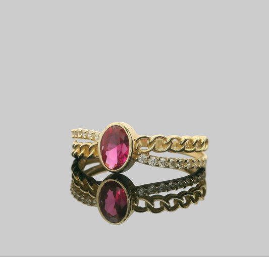 ANILLO DE ESLABONES CON PIEDRA OVALADA 14K