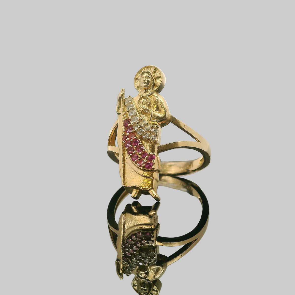 ANILLO SAN JUDAS TADEO CON PIEDRAS 14K
