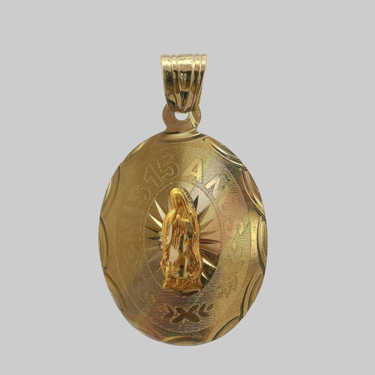 DIJE OVALADO VIRGEN DE GUADALUPE 15 AÑOS 14K