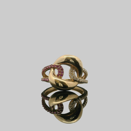 ANILLO DE ESLABONES ENTRELAZADOS EN ORO CON ZIRCONIAS 14K
