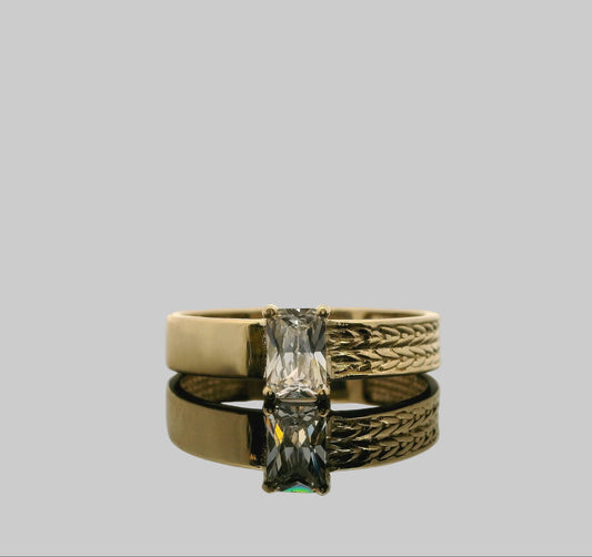 ANILLO SOLITARIO BAGUETTE TEXTURIZADO ORO 14K