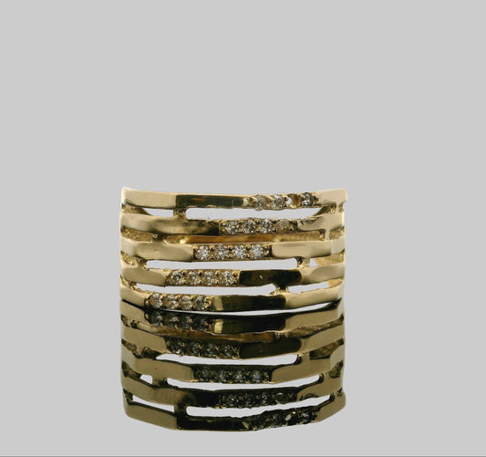 ANILLO MULTILÍNEA CON ZIRCONIAS EN ORO 14K