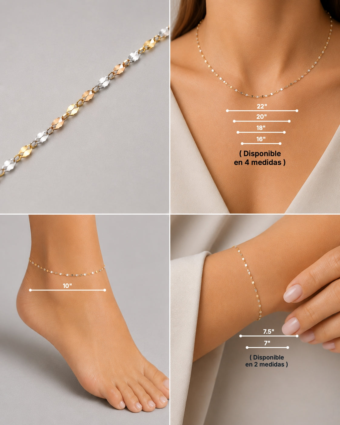 SET DE CADENA, BRAZALETE Y TOBILLERA ORO 10K