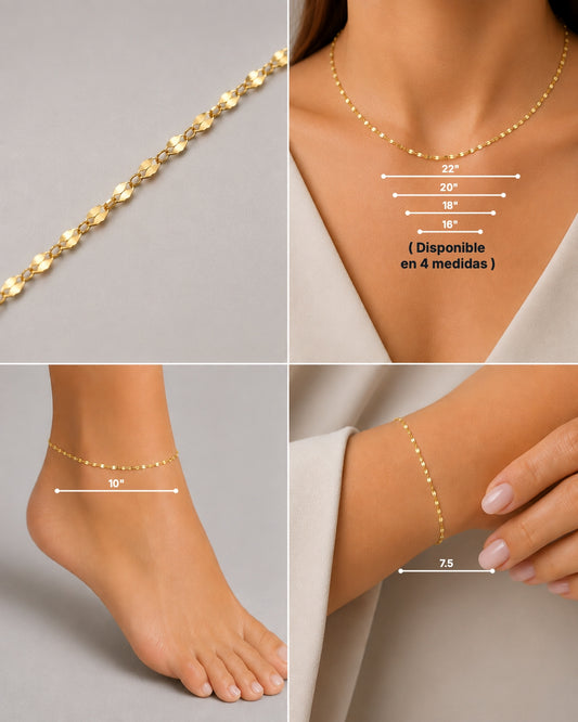 SET DE CADENA, BRAZALETE Y TOBILLERA ORO 10K